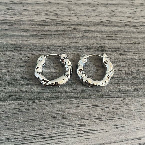 3/$30 Mini Textured Silver Hoops - Picture 3 of 5
